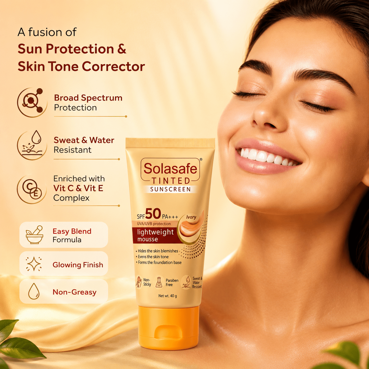 Solasafe Tinted Sunscreen SPF 50 PA+++ (Ivory) - Cosmosentials