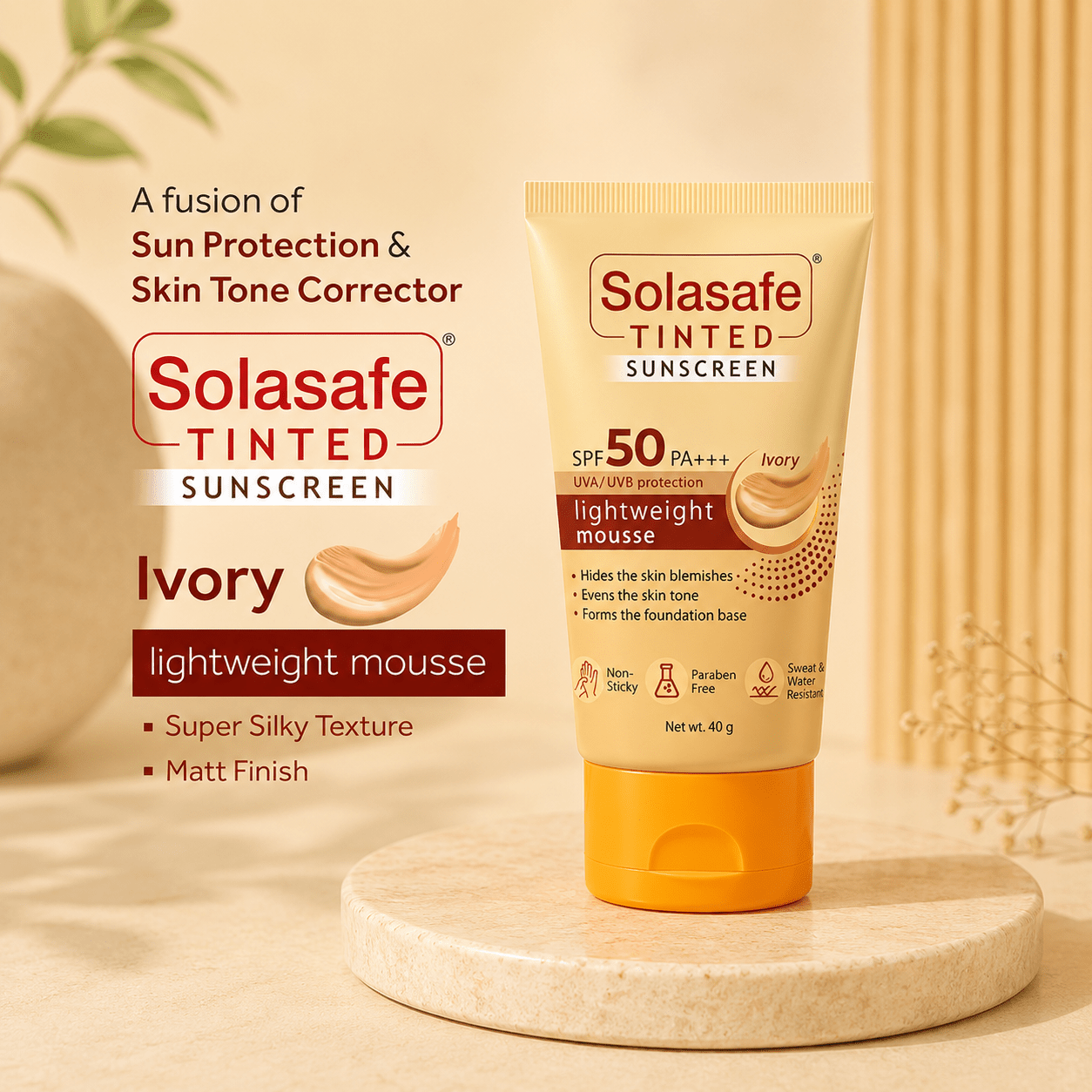 Solasafe Tinted Sunscreen SPF 50 PA+++ (Ivory) - Cosmosentials