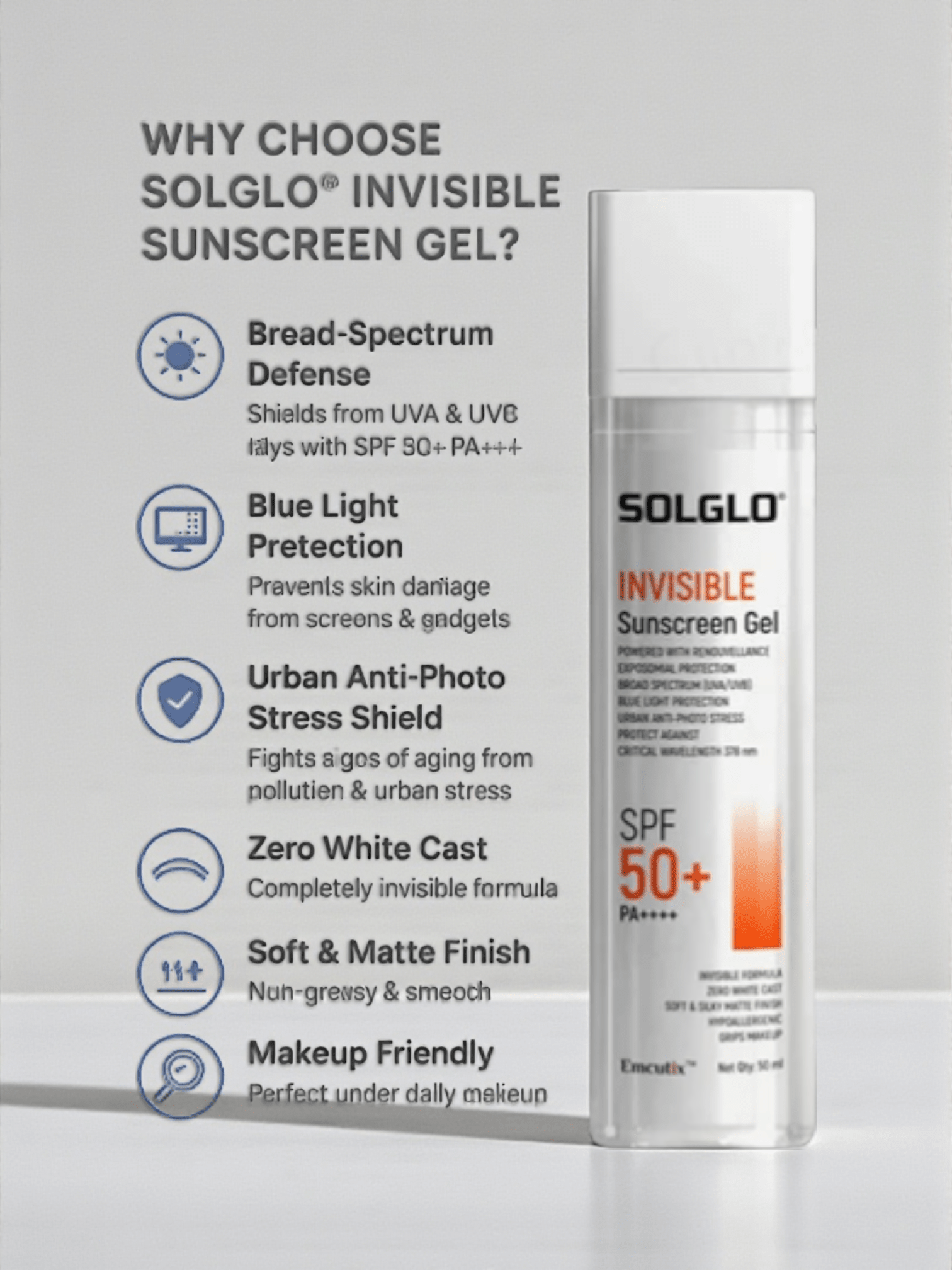 Solglo Invisible Sunscreen Gel SPF 50+ PA++++ - Cosmosentials