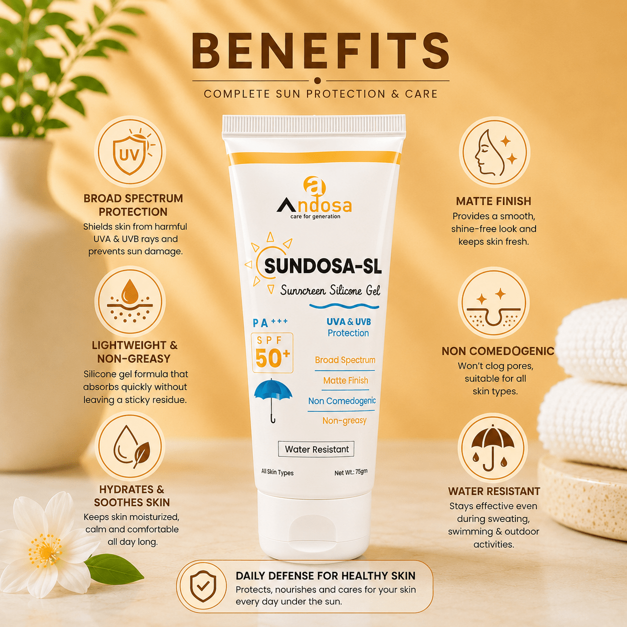 Sundosa-SL Sunscreen Silicone Gel SPF 50+ - Cosmosentials