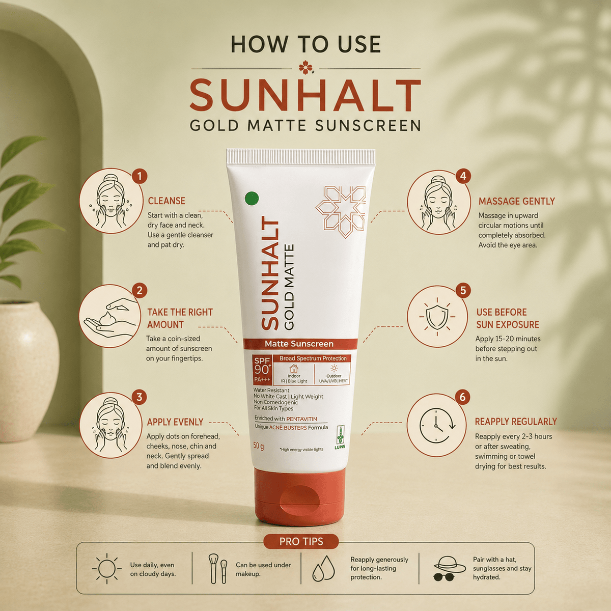 Sunhalt Gold Matte Sunscreen SPF 90 PA+++ - Cosmosentials