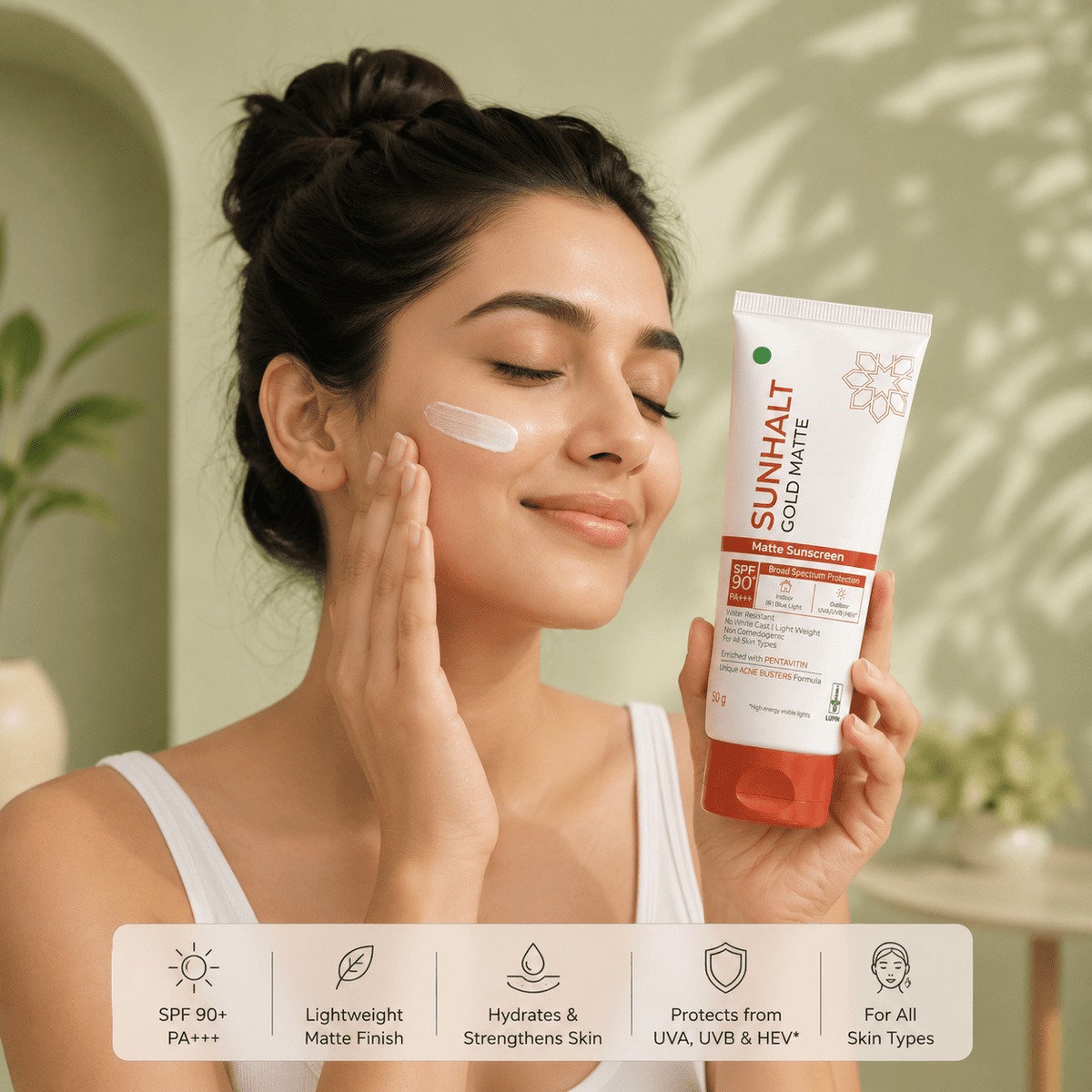 Sunhalt Gold Matte Sunscreen SPF 90 PA+++ - Cosmosentials