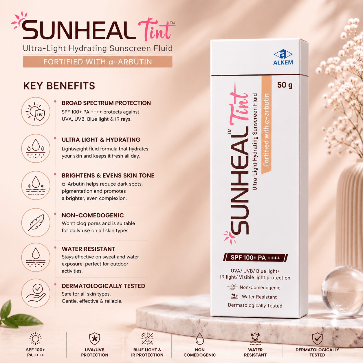 Sunheal Tint SPF 100+ PA++++ Ultra-Light Hydrating Sunscreen Fluid - Cosmosentials