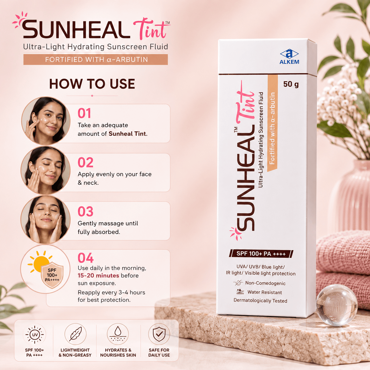 Sunheal Tint SPF 100+ PA++++ Ultra-Light Hydrating Sunscreen Fluid - Cosmosentials