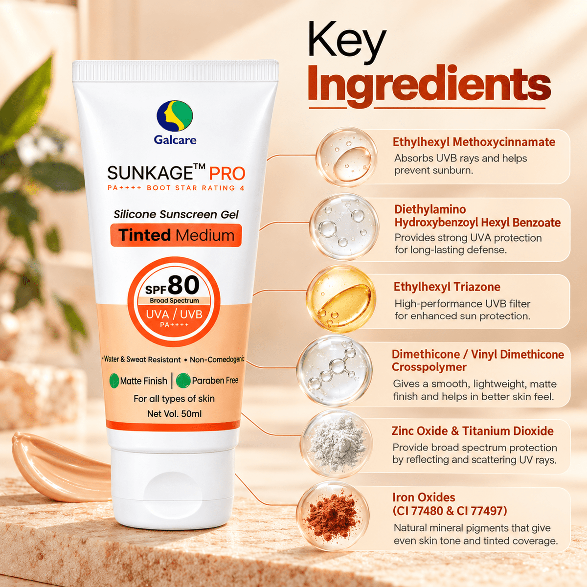 Sunkage Pro SPF 80 Tinted Medium Silicone Sunscreen Gel - Cosmosentials