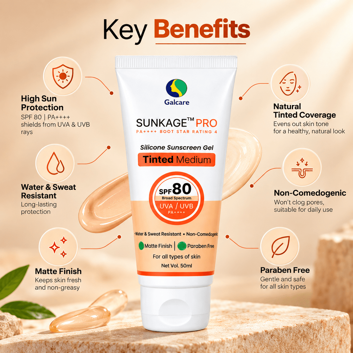 Sunkage Pro SPF 80 Tinted Medium Silicone Sunscreen Gel - Cosmosentials