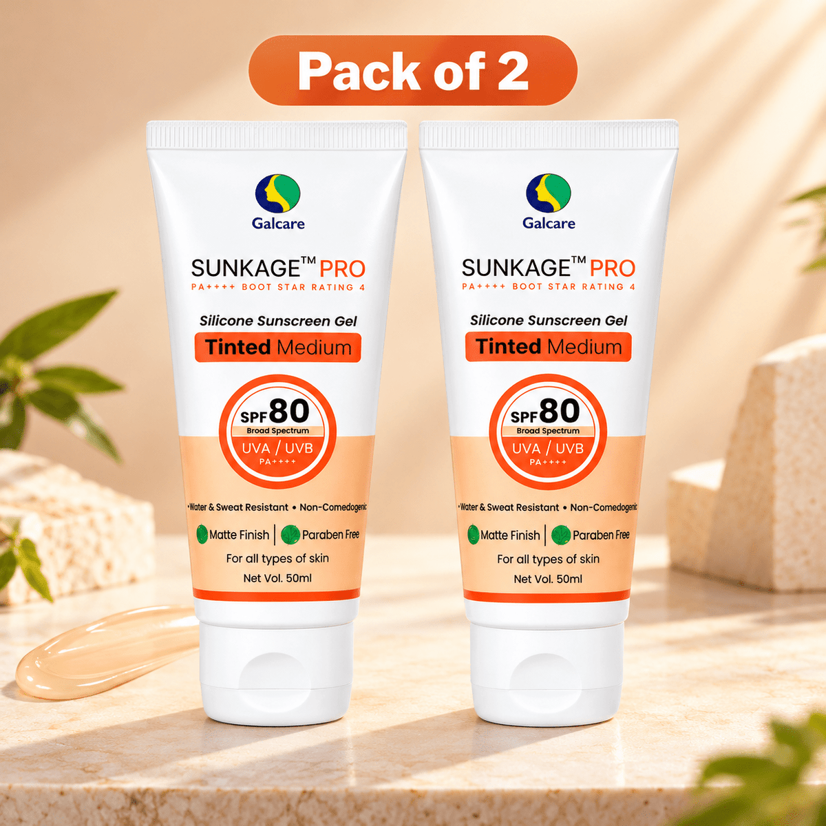 Sunkage Pro SPF 80 Tinted Medium Silicone Sunscreen Gel - Cosmosentials