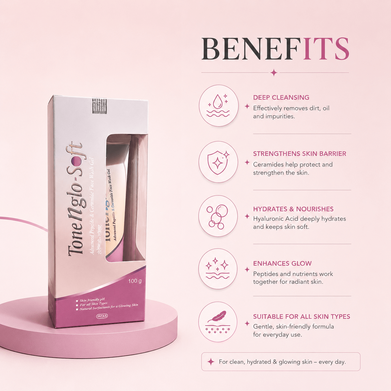 ToneNGlo - SF Advanced Peptide & Ceramide Face Wash Gel - Cosmosentials