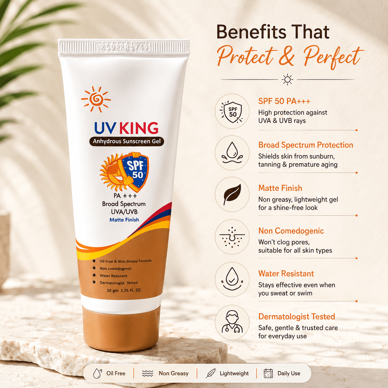 UV KING Anhydrous Sunscreen Gel SPF 50 PA+++ 50g - Cosmosentials