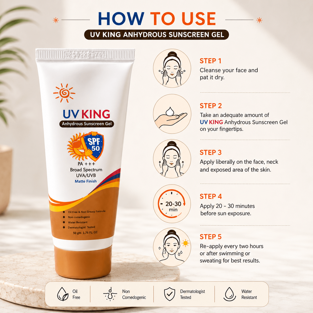 UV KING Anhydrous Sunscreen Gel SPF 50 PA+++ 50g - Cosmosentials