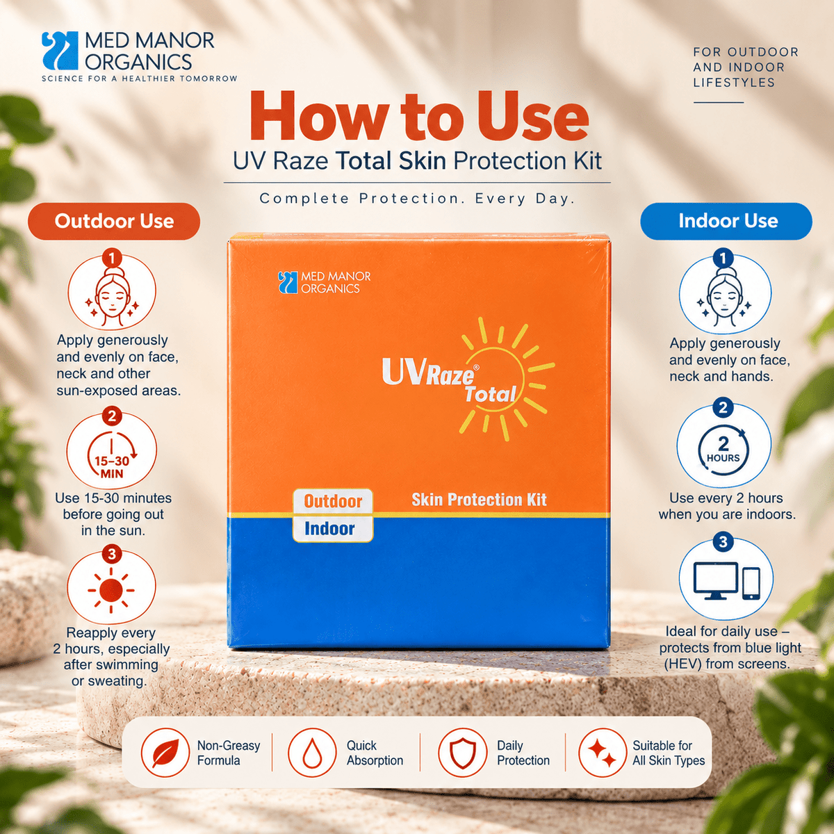 UV Raze Total Outdoor & Indoor Skin Protection Kit 100 ml - Cosmosentials