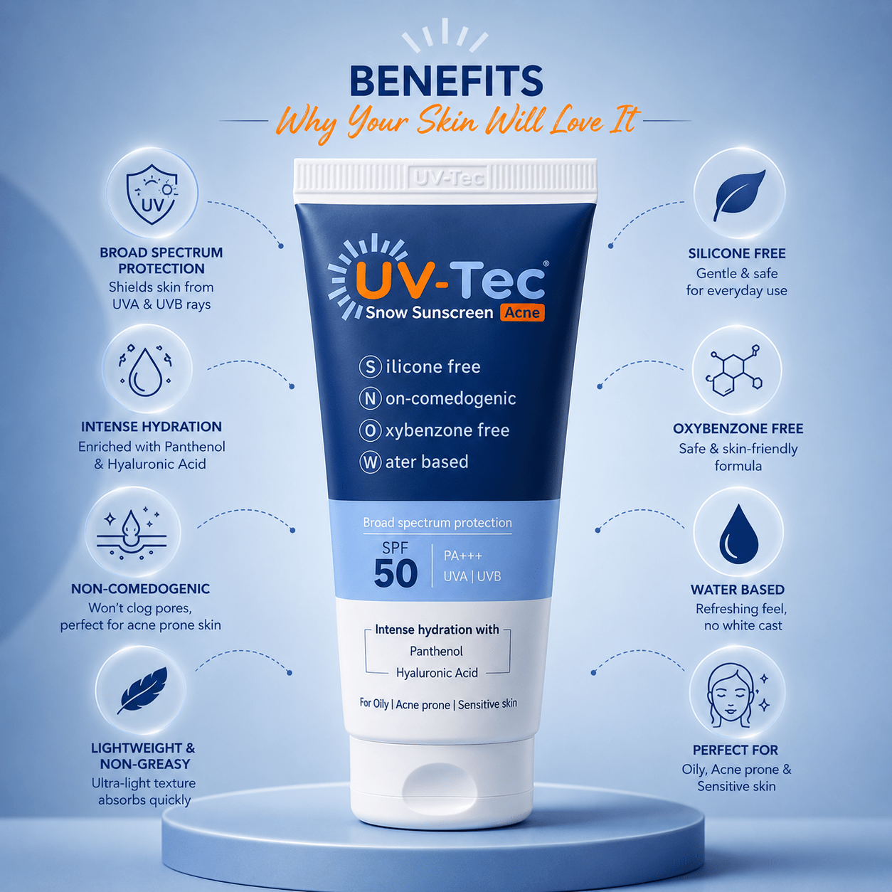 UV - Tec Snow Sunscreen Acne SPF 50 PA+++ - Cosmosentials