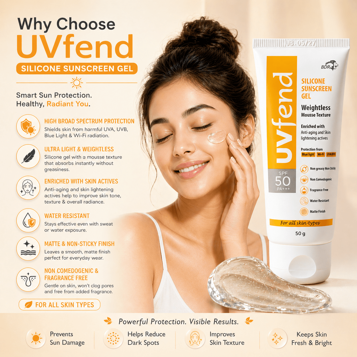 UVfend Silicone Sunscreen Gel SPF 50 PA+++ - Cosmosentials