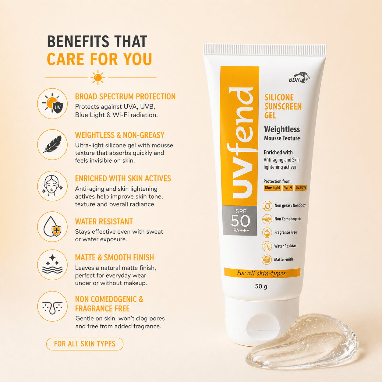 UVfend Silicone Sunscreen Gel SPF 50 PA+++ - Cosmosentials
