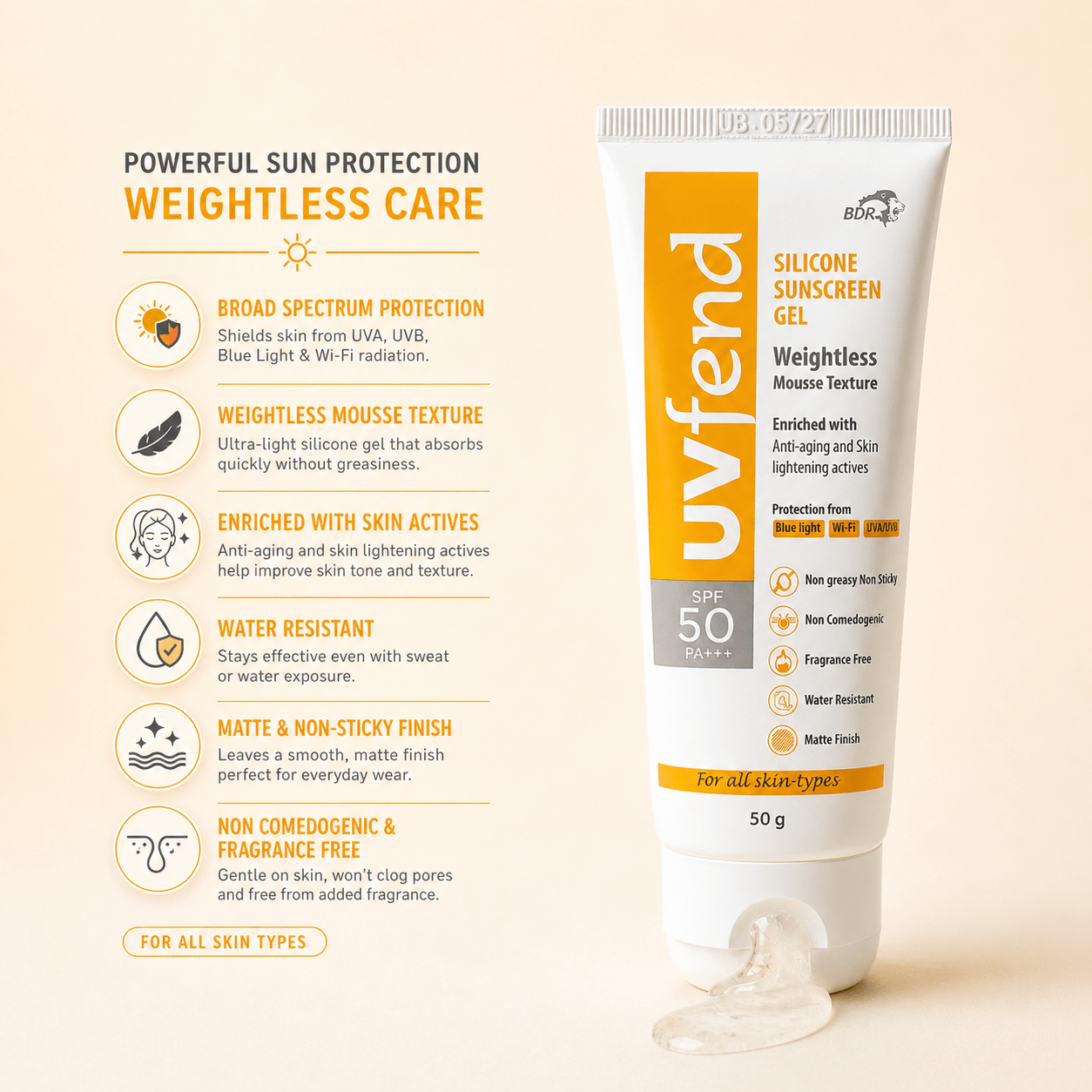 UVfend Silicone Sunscreen Gel SPF 50 PA+++ - Cosmosentials