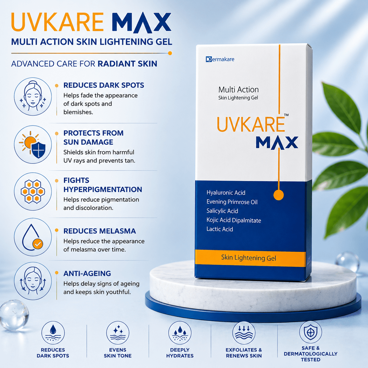 UVKARE MAX Multi Action Skin Lightening Gel - Cosmosentials