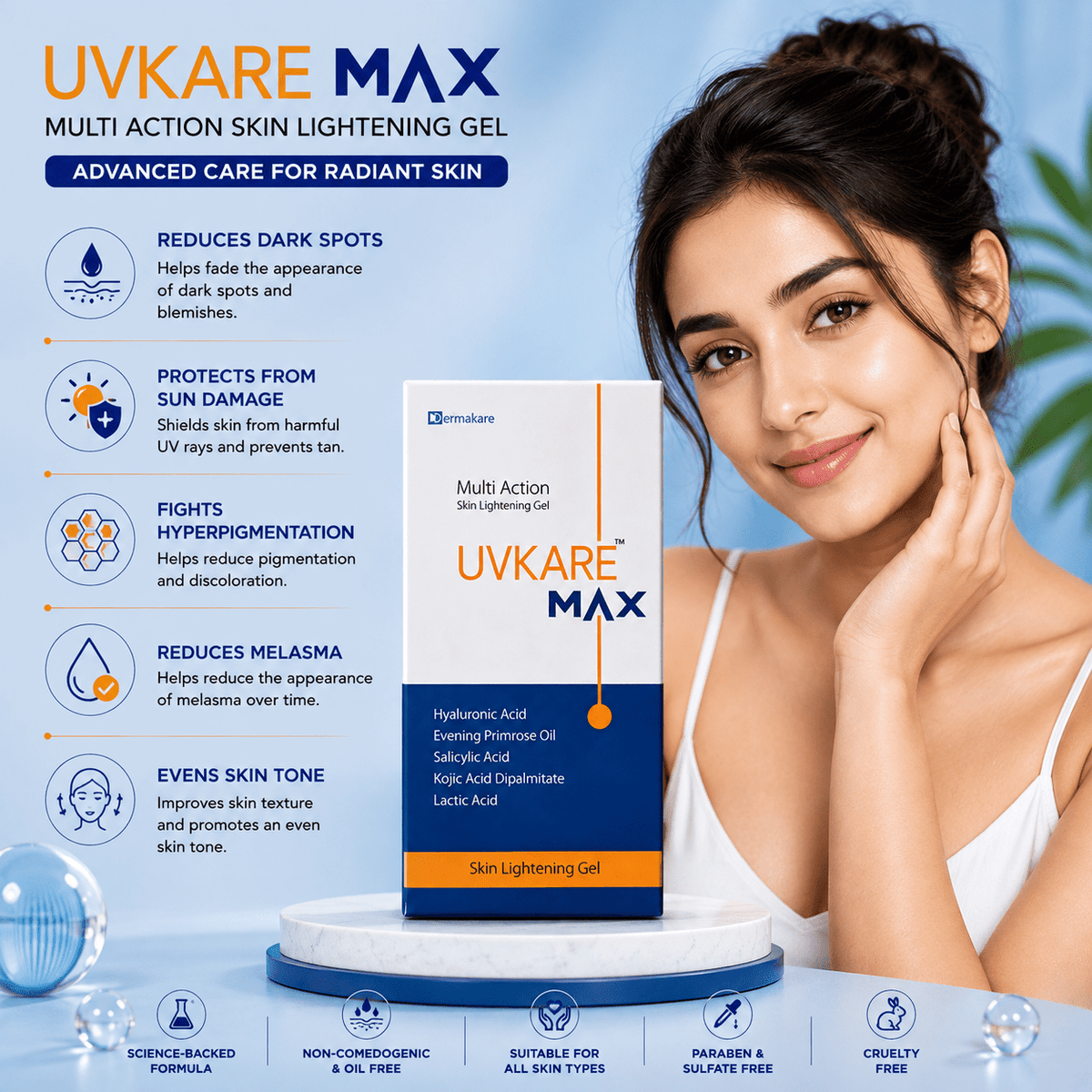UVKARE MAX Multi Action Skin Lightening Gel - Cosmosentials