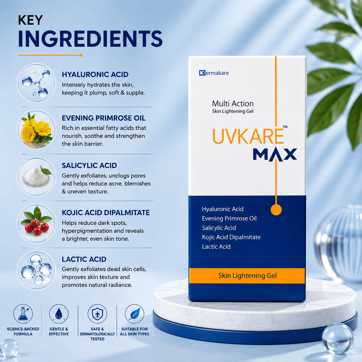 UVKARE MAX Multi Action Skin Lightening Gel - Cosmosentials