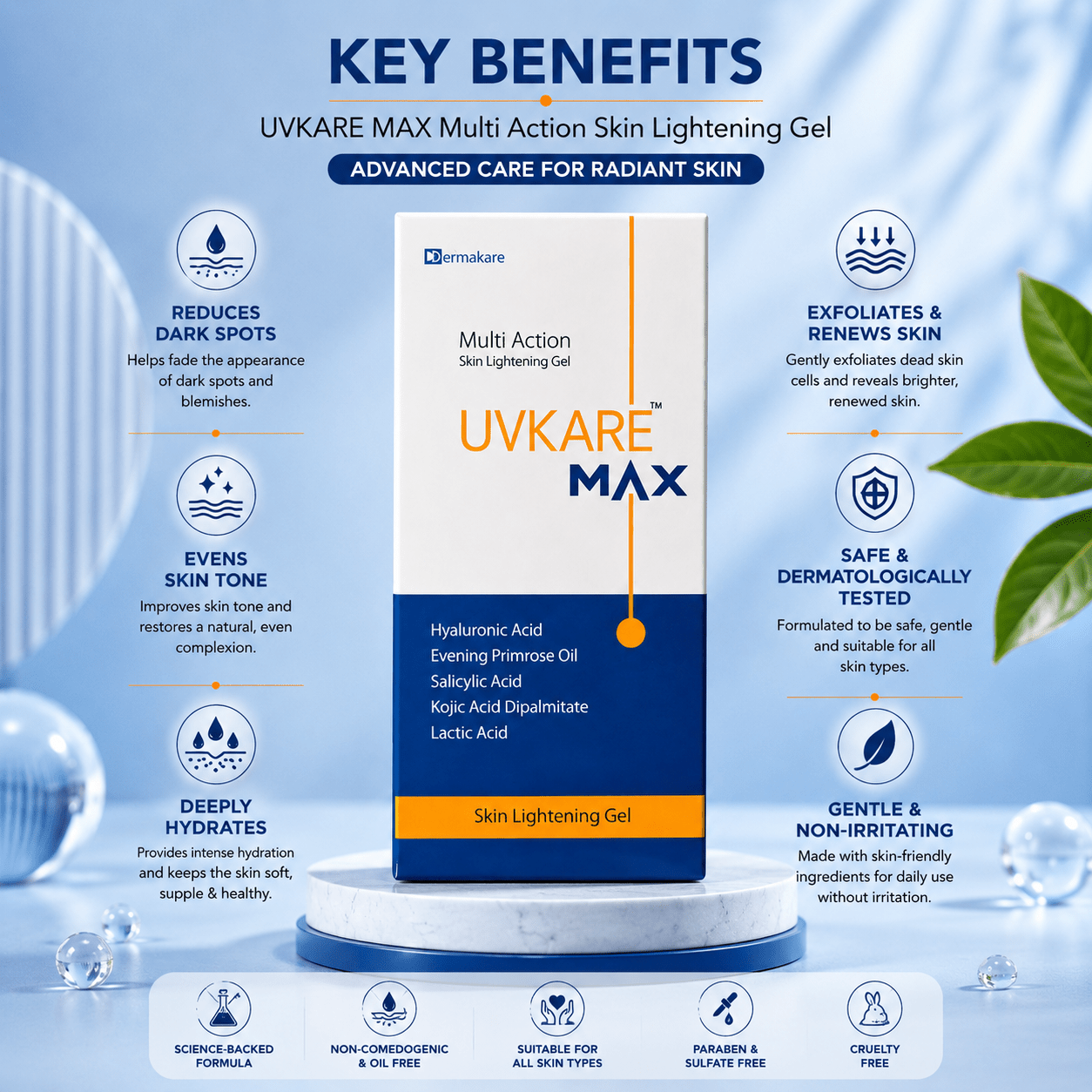 UVKARE MAX Multi Action Skin Lightening Gel - Cosmosentials