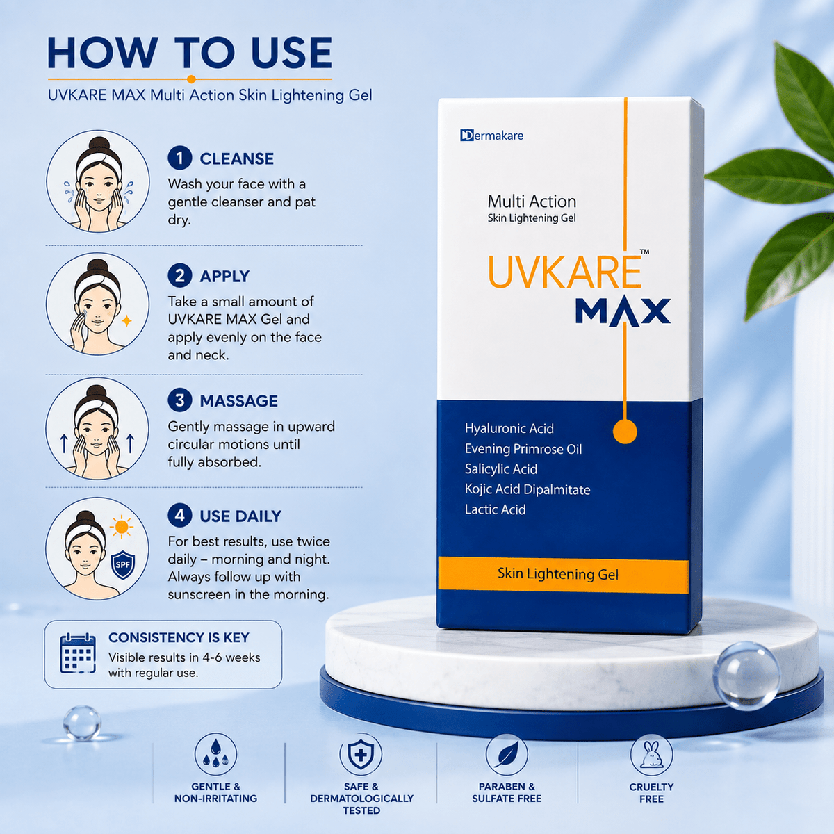 UVKARE MAX Multi Action Skin Lightening Gel - Cosmosentials