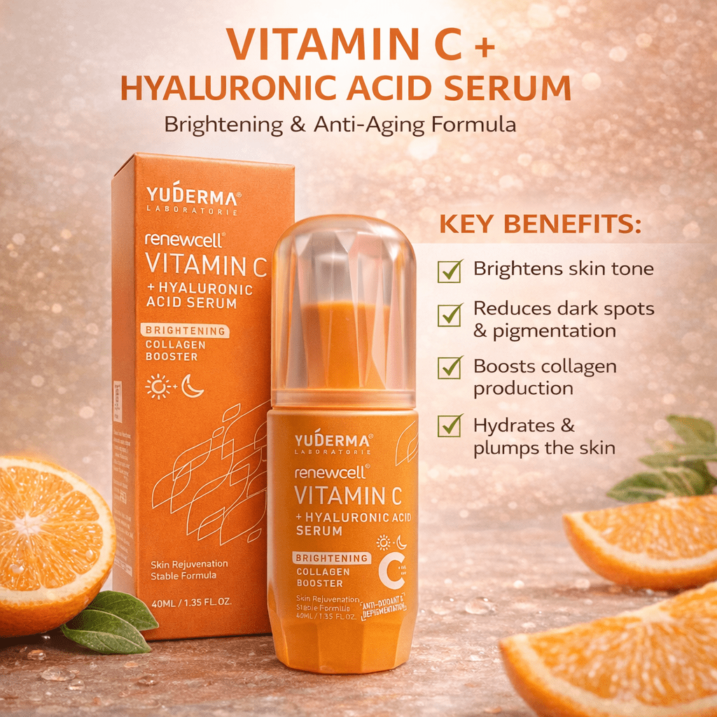 Yuderma Renewcell Vitamin C + Hyaluronic Acid Serum - Cosmosentials