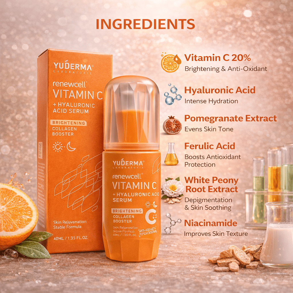 Yuderma Renewcell Vitamin C + Hyaluronic Acid Serum - Cosmosentials