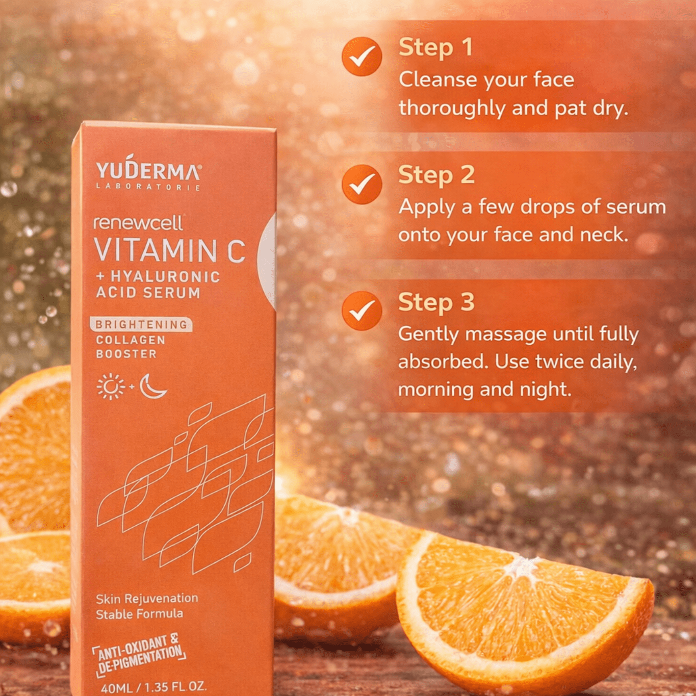 Yuderma Renewcell Vitamin C + Hyaluronic Acid Serum - Cosmosentials